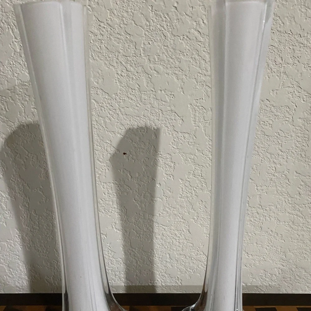 2 White Blown Glass Eiffel Tower 12” Tall Centerpiece Wedding Decor Vases